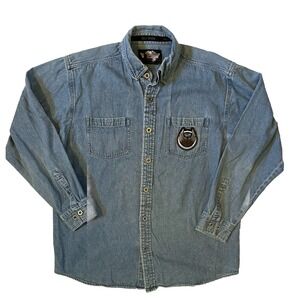 Harley-Davidson Men's L Blue Denim 105 Anniversary Long Sleeve Button Down Shirt